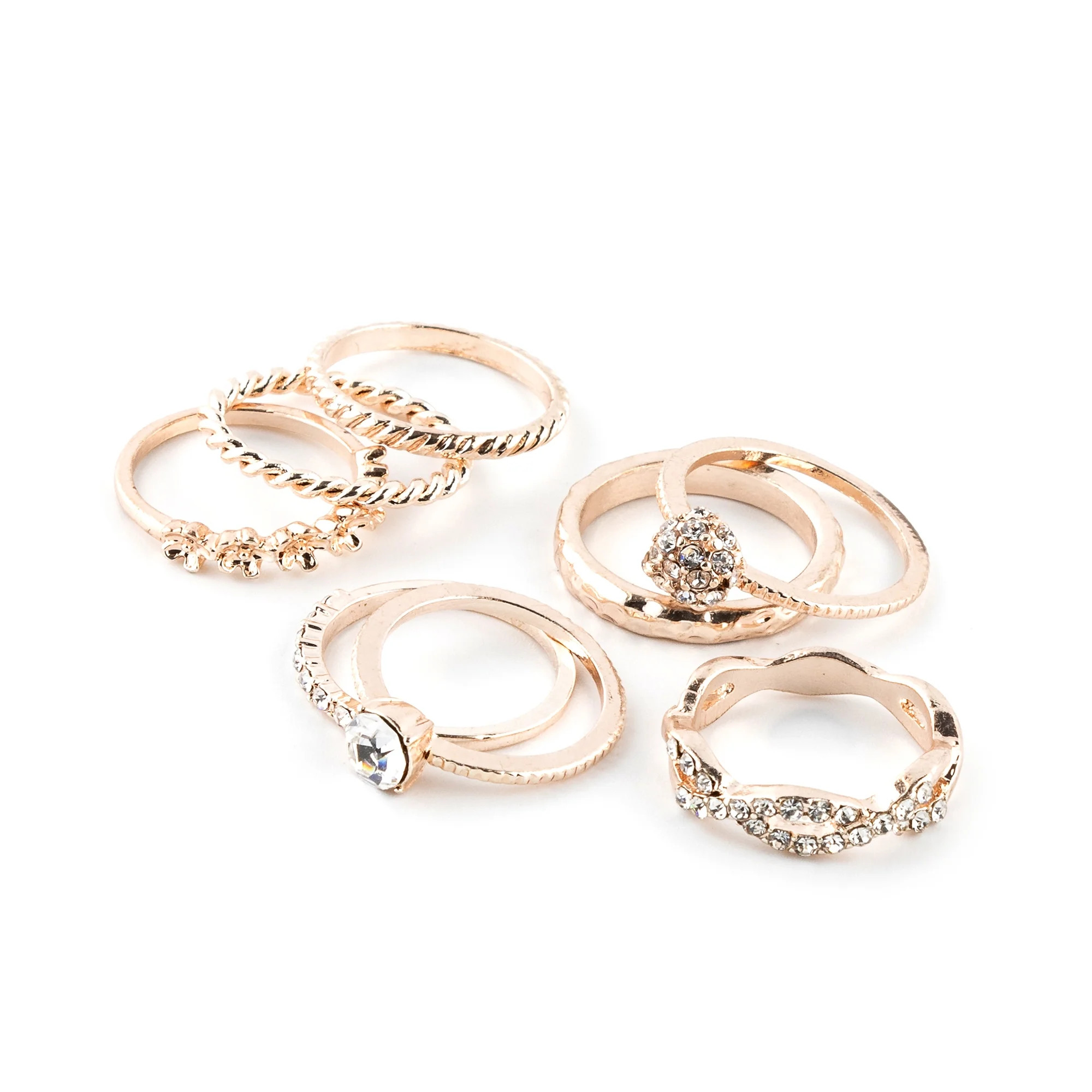 Claire's Teenager's Rose Gold Glam Ring Set, Ring Size 7, Small, 8 Pack, 06729 - Walmart.com | Walmart (US)