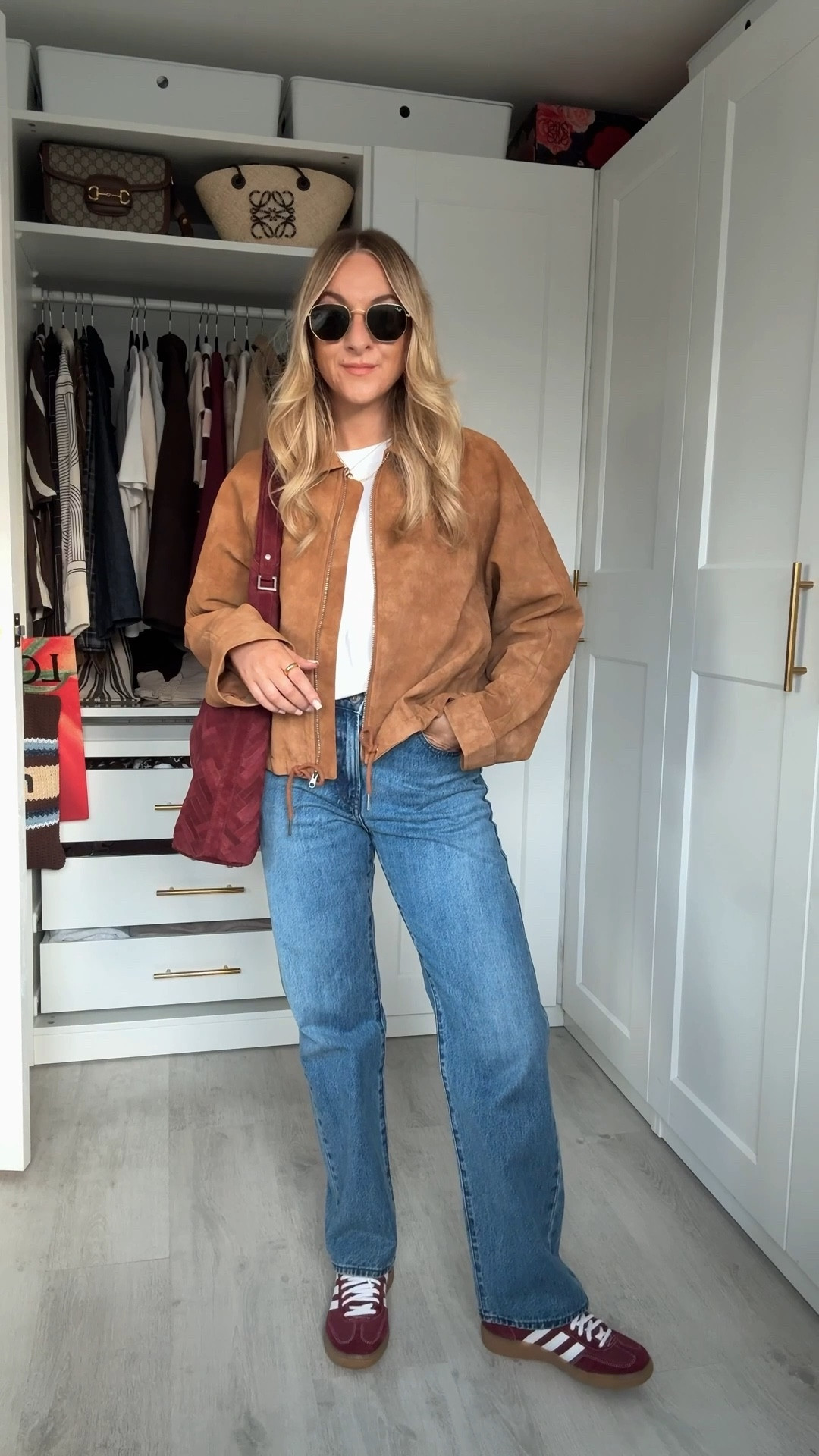 Faux suede bomber jacket outfit for the first of September! 🍂
These are the JW Anderson x Uniqlo jeans. I wear a 24 short (29leg) these run roomy so I sized down. The bomber Jacket is a size small. 

#LTKautumn #LTKstyletip #LTKjeans