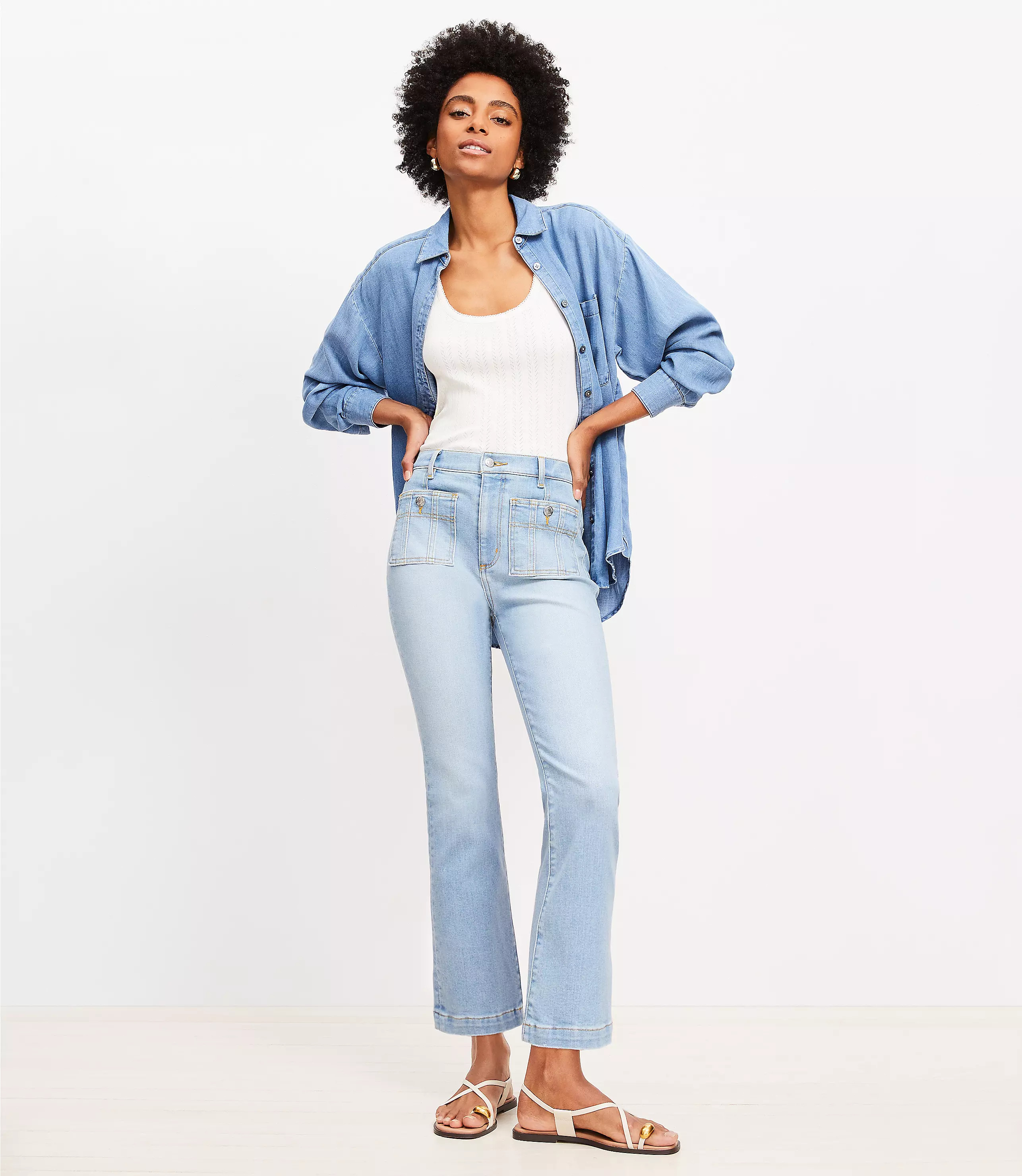 Patch Pocket Kick Crop Jeans in Bright Vintage Wash | LOFT