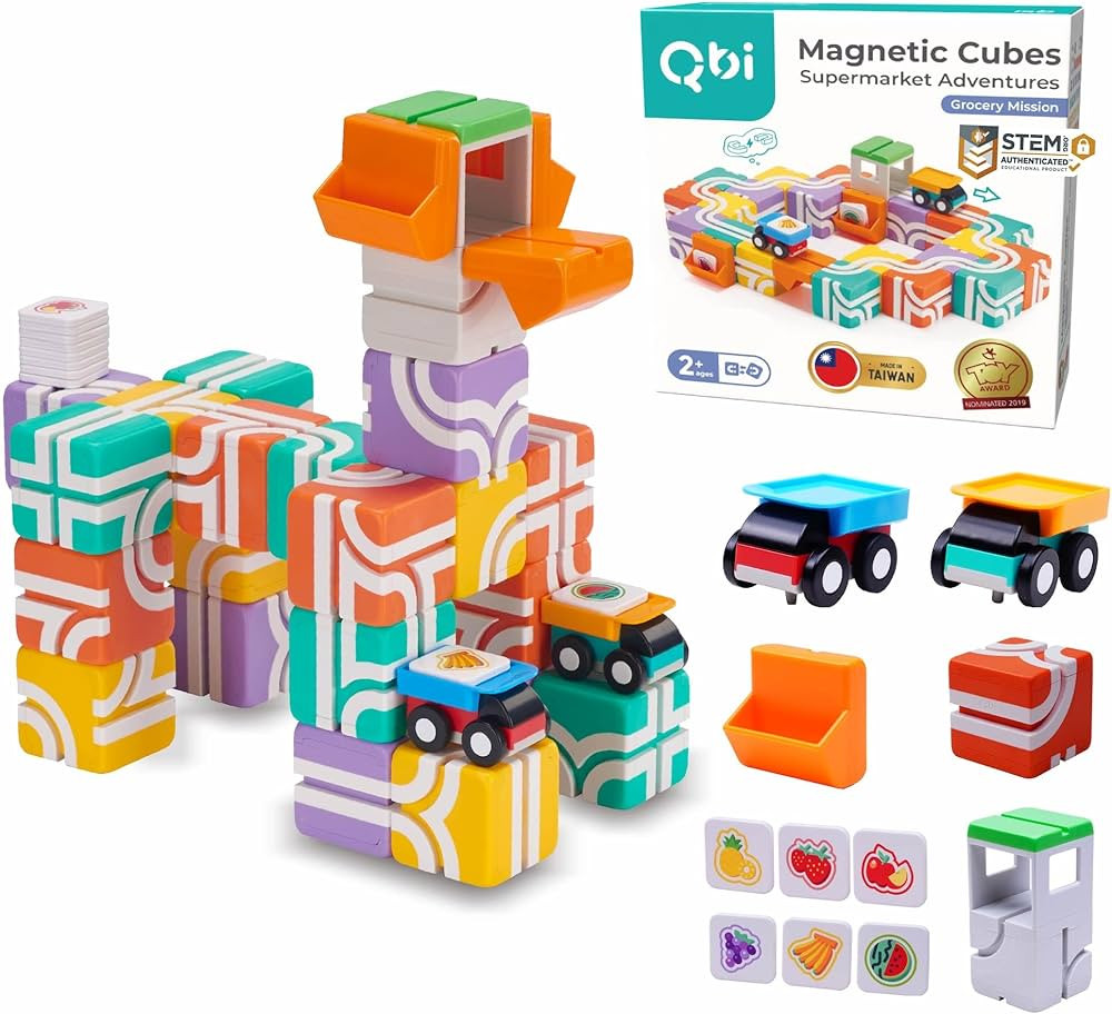 QBI Magnetic Blocks for Toddlers Ages 2-4｜STEM Magnetic Building Blocks with Trucks & Fruit Til... | Amazon (US)