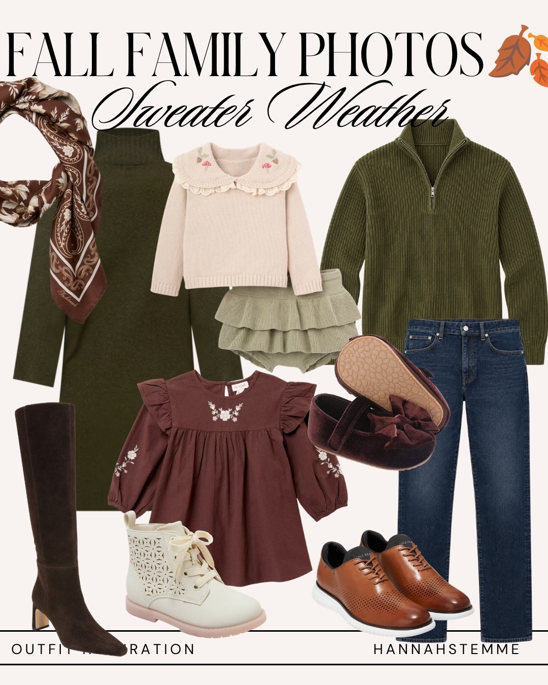 Neutral + Olive Green Fall Family Photo Outfits 🍂

For a softer fall family photo color palette, try olive green, chocolate brown, cream and denim. These colors feel seasonal without screaming fall and would photograph beautifully against trees, fields or other outdoor settings.

I love the mix of a long olive dress and scarf for mom, an olive quarter-zip + jeans for dad, and sweet cream, sage and chocolate pieces for the little ones. Add brown boots and you have an easy coordinated family picture outfit without everyone matching.

Save this if you’re planning outdoor fall family photos and wondering what colors your family should wear!

Search terms: olive green family photo outfits, neutral fall family photo outfits, green and brown family pictures, fall family picture color palette, outdoor family photo outfit ideas