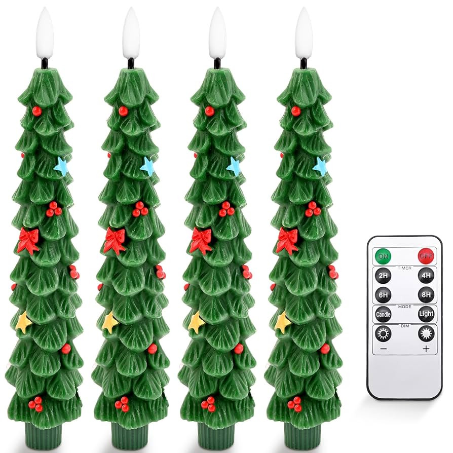 Huachuang Christmas Taper Candles Flameless: 4 Pack 10 Inch Bow-Tie Christmas Tree LED Flickering... | Amazon (CA)