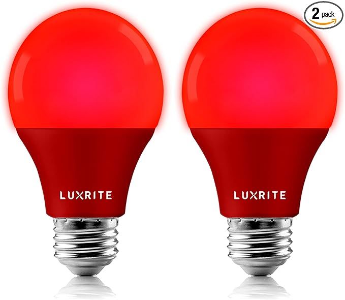 LUXRITE A19 LED Red Light Bulbs, 60W Equivalent, Non-Dimmable, UL Listed, E26 Standard Base, Indo... | Amazon (US)