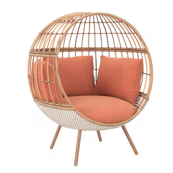 Origin 21 Brennfield Woven Teak Look Steel Frame Stationary Egg Chair(s) with Orange Cushioned Se... | Lowe's