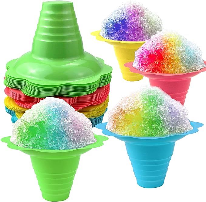 Newbested 50 Pack 8 OZ Colorful Flower Shaped Snow Cone Cups,Small Plastic Shaved Ice Drip Cups S... | Amazon (US)