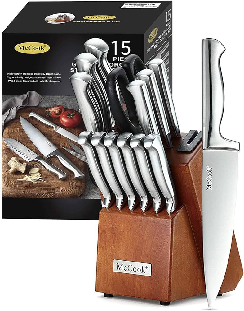 McCook Knife Sets, German Stainless Steel Kitchen Knife Block Sets with Built-in Sharpener | Amazon (US)