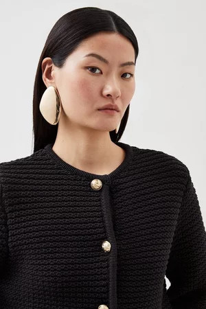 Tubular Cotton Chunky Knit Cardigan | Karen Millen UK + IE + DE + NL