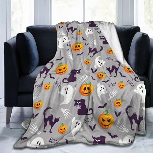 Halloween Decorations Blanket 50 x 60'' Pumpkin Ghost Plush Blanket- Soft Cozy Fleece Throw Blanket，Halloween Harvest Gifts for Kids & Home Decor (Grey) | Amazon (US)