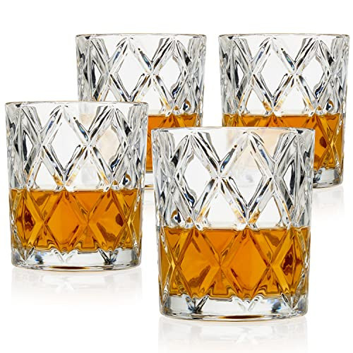 TRUE Diamond Crystal Scotch Bourbon Whiskey Glasses, Old Fashioned Glasses Drinking Set, Whiskey Tumblers, Premium Bar Glassware Set of 4, 11 oz | Amazon (US)