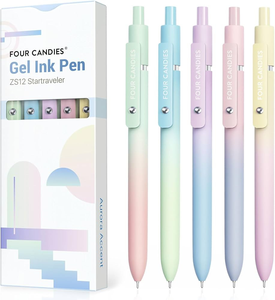 Four Candies Gel Pens, 5 Pcs 0.7mm Quick Dry Black Ink Pen Fine Point Smooth Writing Unique Pen, ... | Amazon (US)