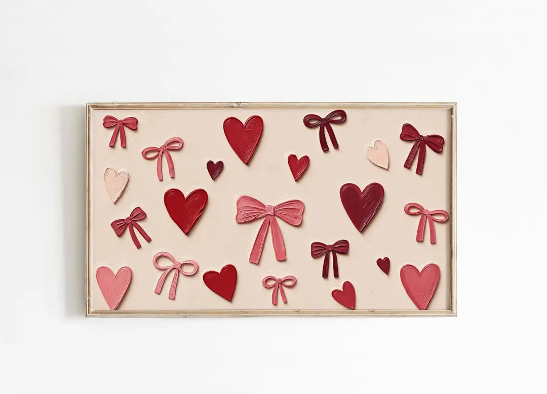 Frame Tv Art Valentines Day, Coquette Bows Red Hearts - Etsy | Etsy (US)