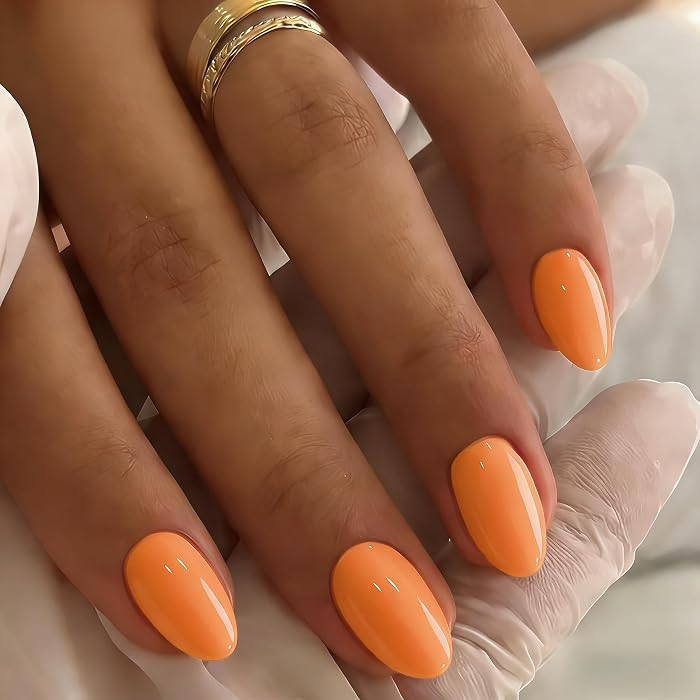 Orange Press on Nails Short Oval, 32 Pcs 16 Sizes Soft Gel Fake Nails Press ons Almond, Natural F... | Amazon (US)