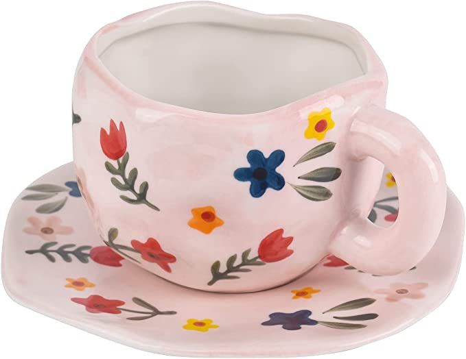 Koythin Ceramic Coffee Mug, Cute Pink Cup for Women with Saucer for Office and Home, Dishwasher a... | Amazon (US)