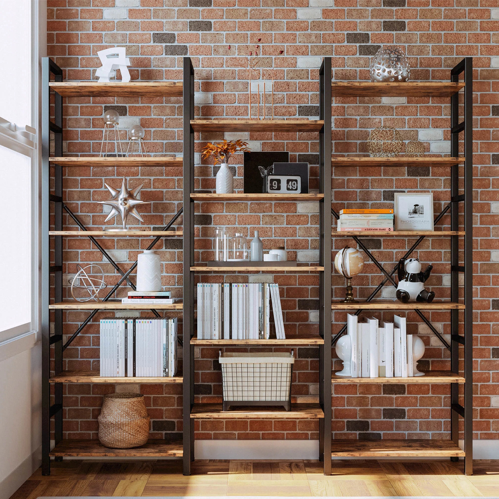 Maziah Bookcases And Bookshelves Triple Wide 5 Tiers Industrial Bookshelf, Large Etagere Bookshel... | Wayfair North America