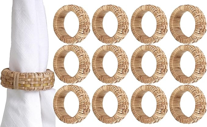 CLEENTABLE Jute Napkin Ring, Hand Wovwn Napkin Rings - 12-Pcs Handmade Rattan Napkin Holders Fall... | Amazon (US)