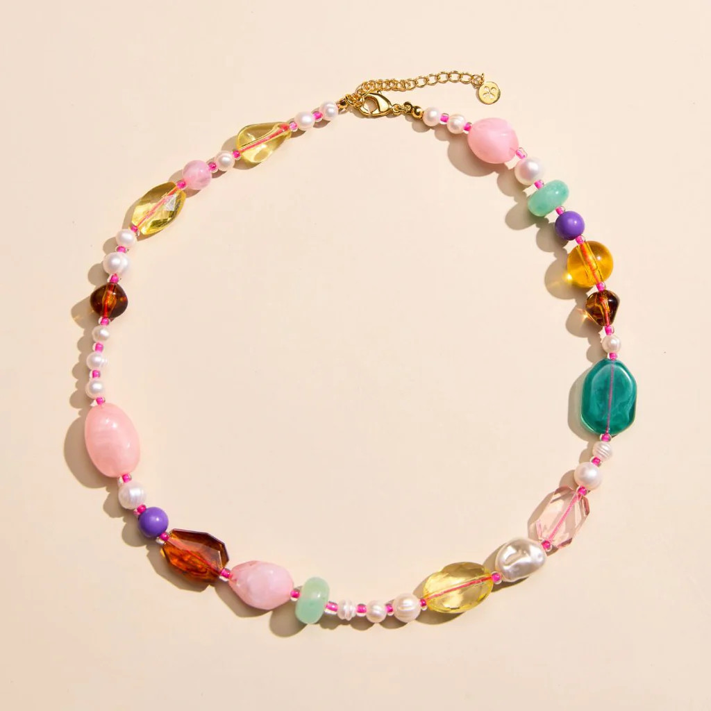 Chunky Pearl & Stone Beaded Necklace | Nickel and Suede