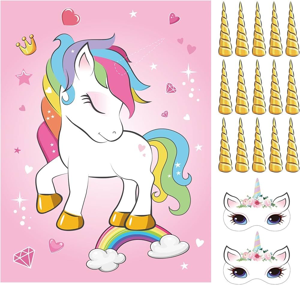 ASTARON Pin The Horn on The Unicorn Birthday Party Game with 30 Horn Stickers for Unicorn Party S... | Amazon (US)