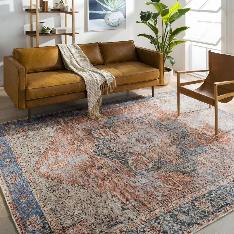 Mya Oriental Terracotta/Camel/Pale Blue Area Rug | Wayfair North America
