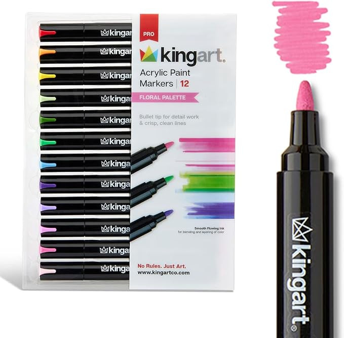 KINGART Pro Acrylic Paint Markers, 2mm Bullet Tip, 12 Floral Colors, Water-Based Ink, for Glass, ... | Amazon (US)