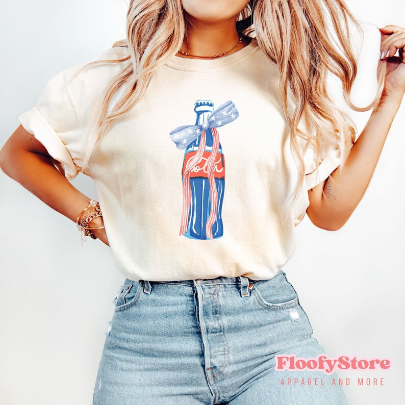 4th July Funny Cola Bow Graphic Comfort Colors® Shirt, Oversized Cola Fan Shirt, Cola Lover Tee ... | Etsy (US)