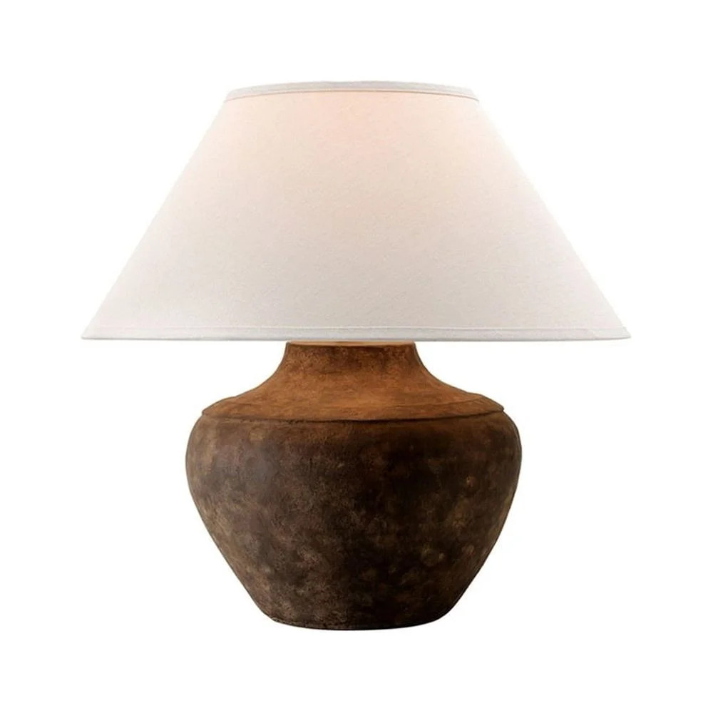 Earthy Table Lamp with Aged Textures in Sienna Finish with Drum Shape Linen Shade 20 inches W X 2... | Walmart (US)