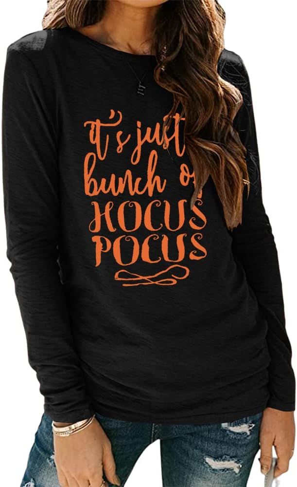 Remikstyt Hocus Pocus Sweatshirt for Women Halloween Long Sleeve Shirts Black Cat Graphic Shirts Hal | Amazon (US)