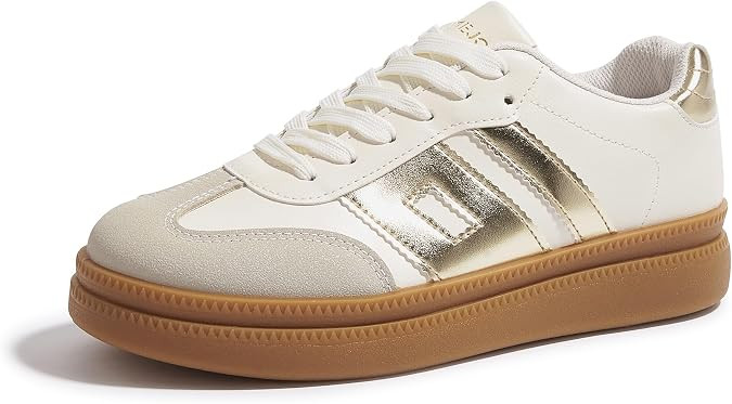 Women's Platform Sneakers Vintage Tennis Shoes with Thick Rubber Gum Sole Breathable Cushioned Co... | Amazon (US)