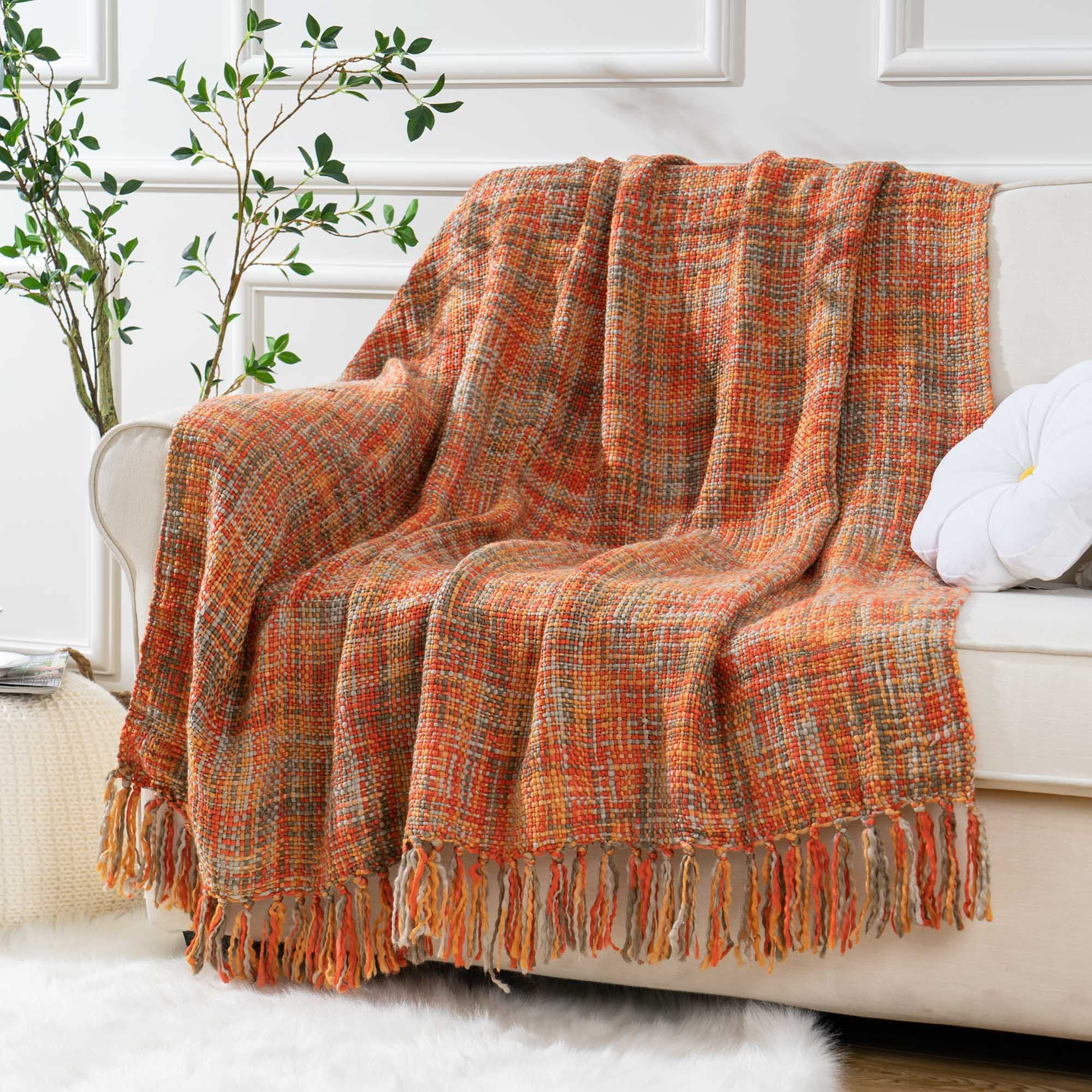 Battilo Rust Orange Throw Blanket for Couch, Fall Throw Blankets with Tassel Fall Halloween Decor... | Walmart (US)