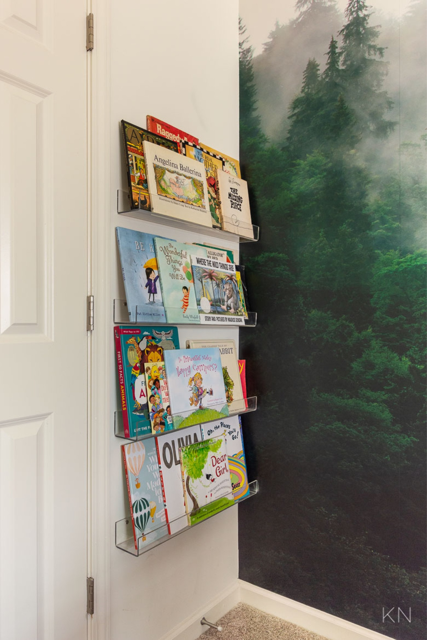 These floating acrylic book shelves in the playroom are a great way to store and display our favorite story books. home decor playroom decor book storage playroom mural wall forest mural

#LTKHome #LTKFindsUnder50 #LTKKids