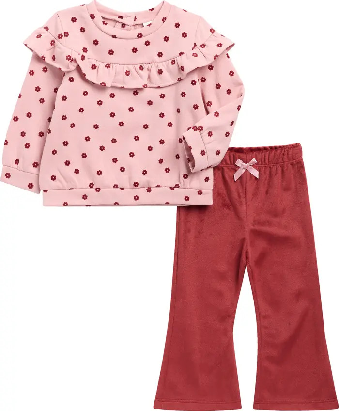 Ruffle Fleece Sweatshirt & Velour Flare Leggings Set | Nordstrom Rack