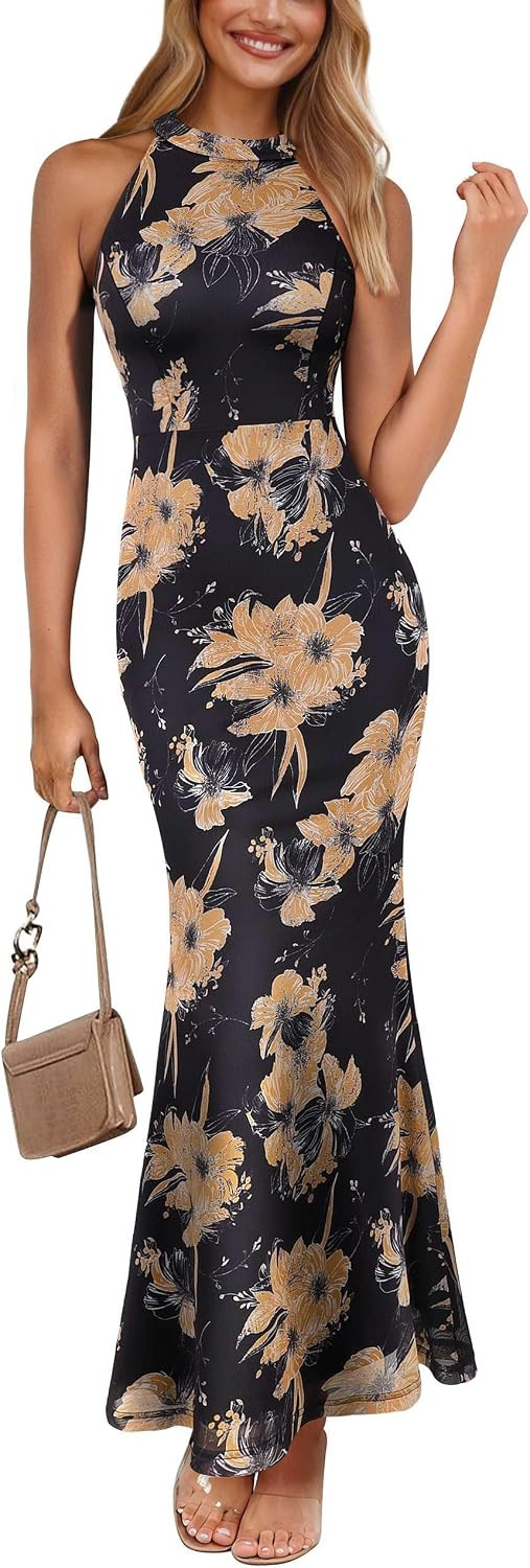 VFSHOW Womens Halter Neck Cocktail Wedding Guest Bodycon Evening Long Dress | Amazon (US)