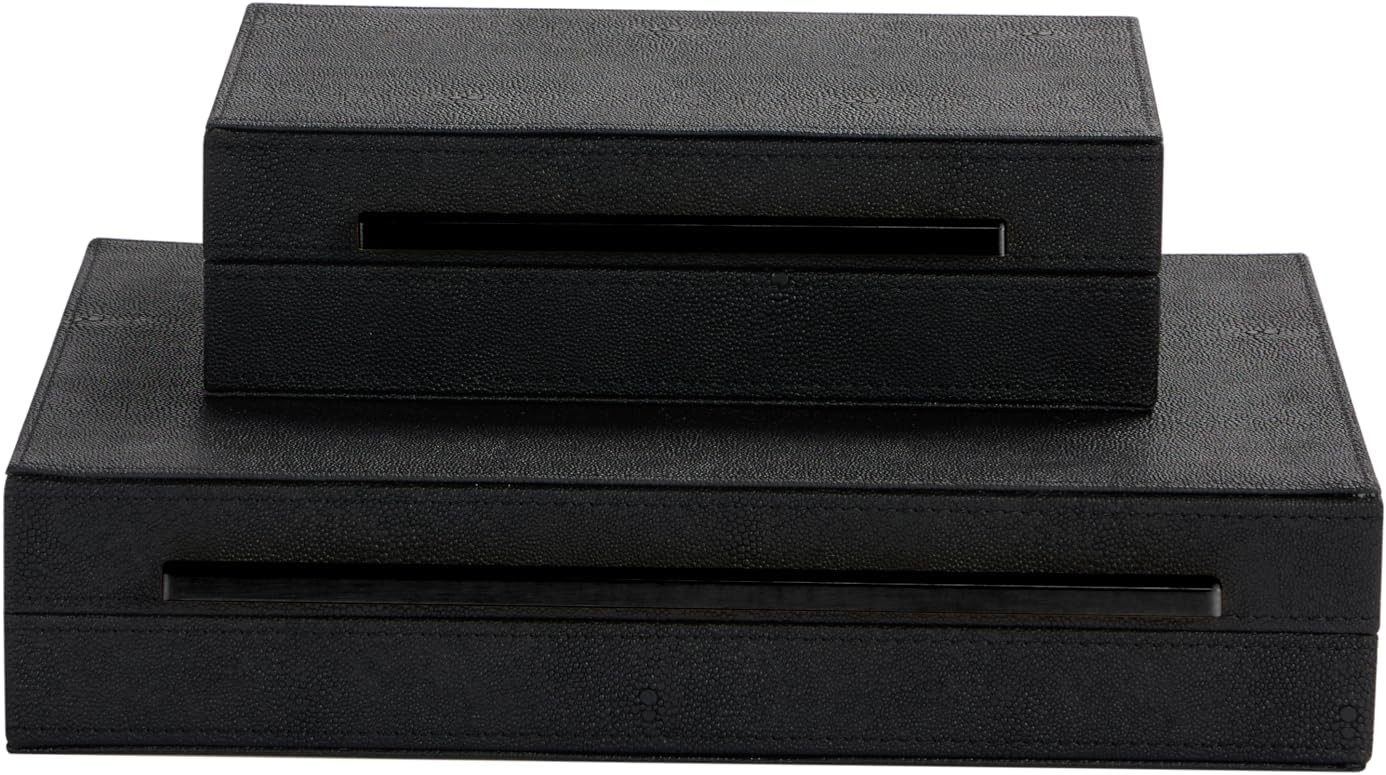 Set of 2 Decorative Boxes With Black Metal Handles，PU Faux Leather Jewelry Boxes Modern Storgag... | Amazon (US)