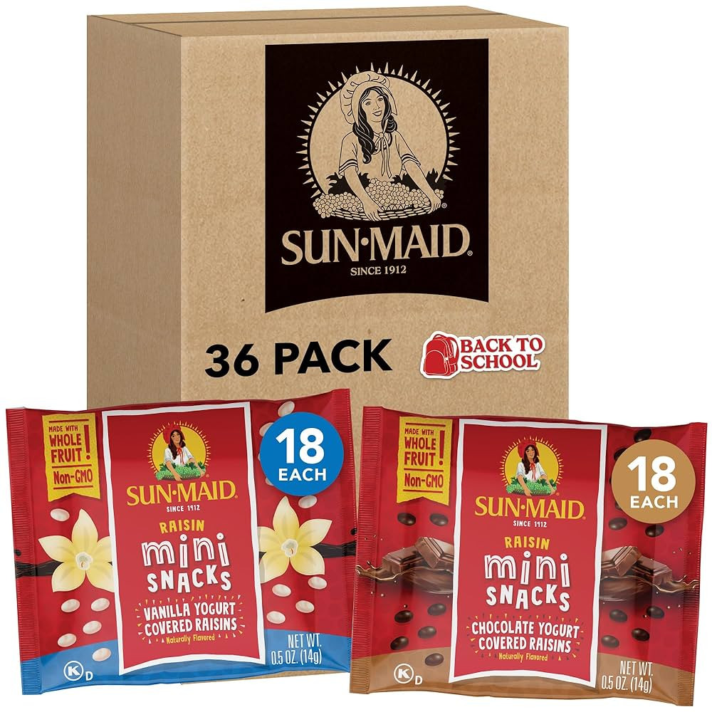 Sun-Maid Vanilla & Chocolate Yogurt Coated Raisins Variety Pack - (36 Pack) 0.5 oz Mini Snack-Siz... | Amazon (US)