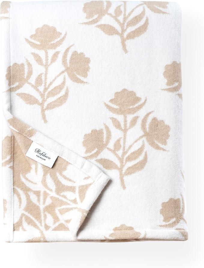 Hofdeco Premium Coastal Decorative Throw Blanket for Patio Couch Sofa, Neutral Tan Floral with Pi... | Amazon (US)