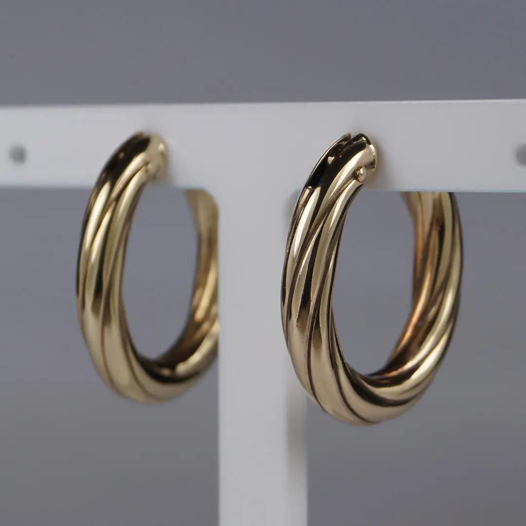 Gold Creole Hoop Earrings, Pre-owned 9ct Twist Effect Gold Creole Earrings, Vintage Textured Seco... | Etsy (US)