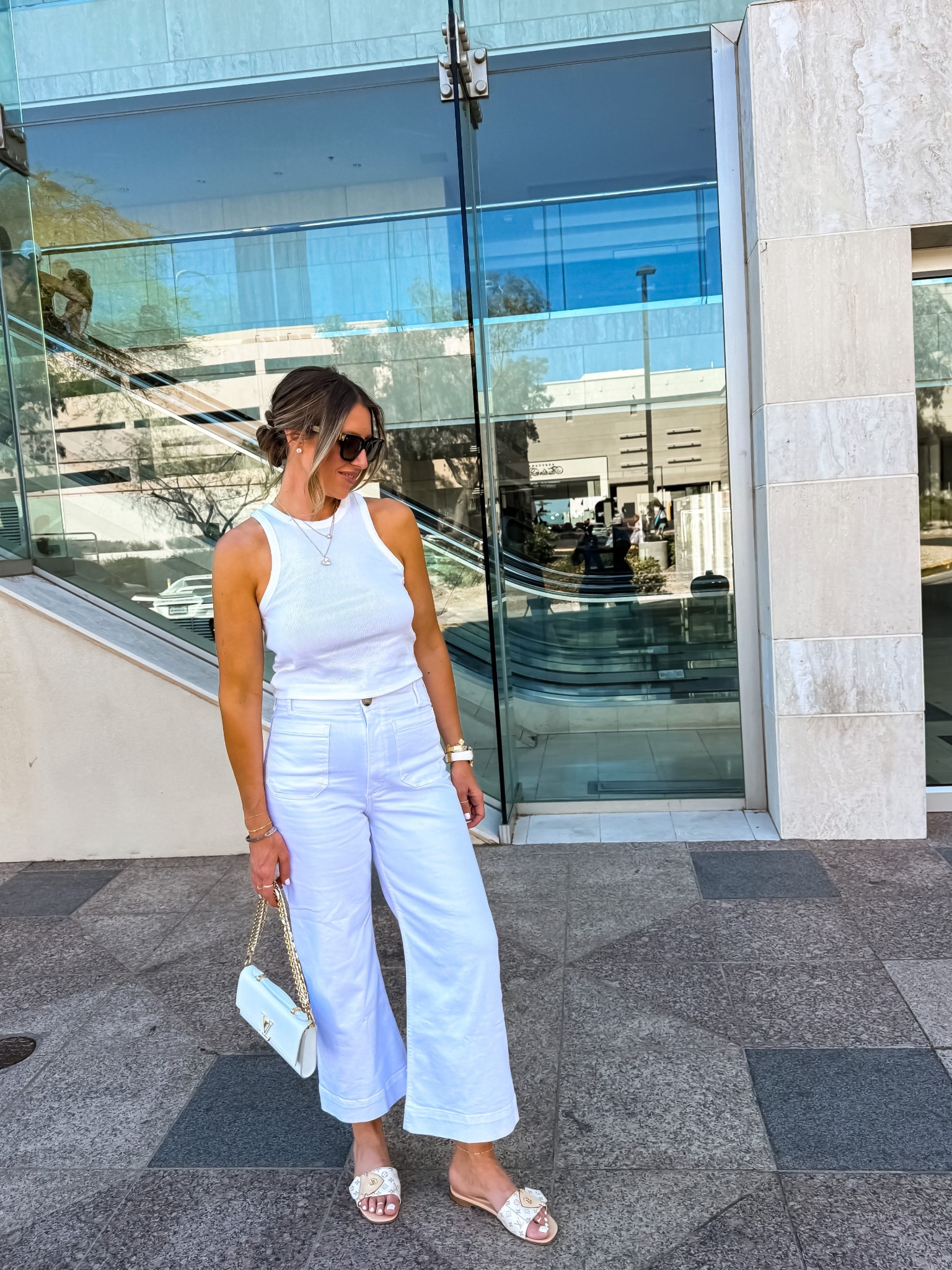 Shopping outfit 
Sz 30 denim 
Sz medium tank 
Bachelorette outfit 

#LTKWedding #LTKFindsUnder100 #LTKOver40