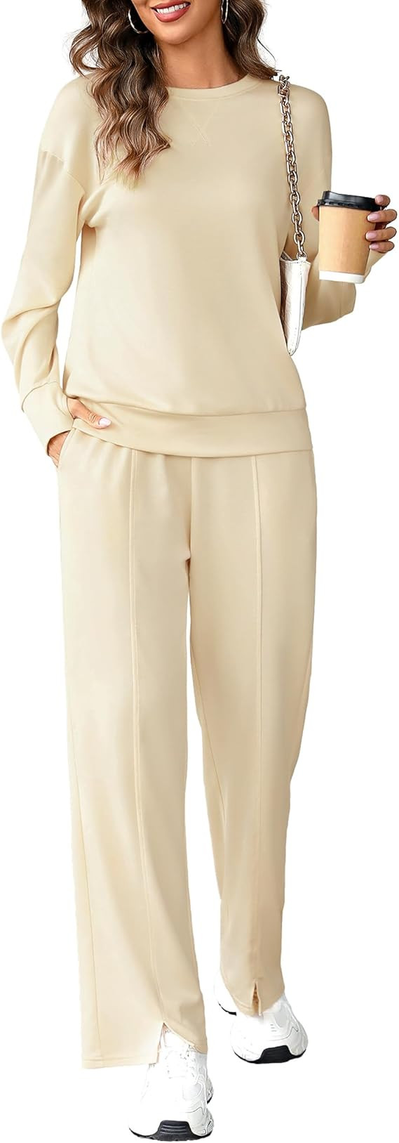Totatuit Women's Long Sleeve Sweatsuit Sets Wide Leg Pants with Pockets Tracksuit 2 Piece Travel ... | Amazon (US)