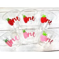 strawberry First Birthday Party Cups - Vinyl Favors | Etsy (US)