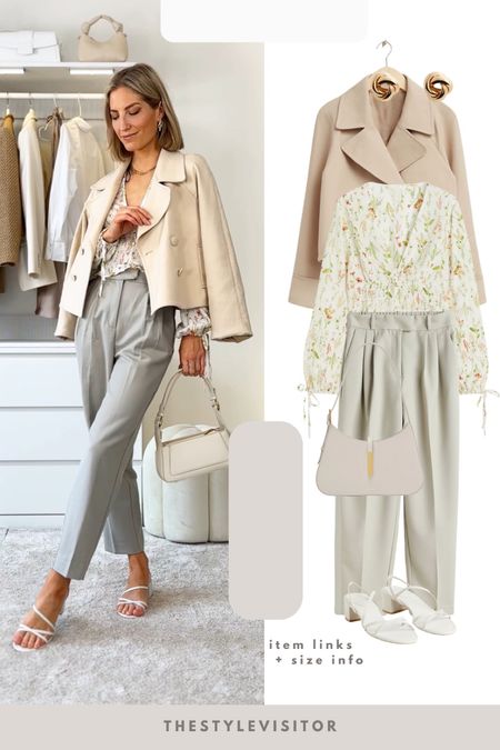 Easter outfit idea 🐣 wearing s in blouse (runs rather small), 32 in pants (runs small, would recommend sizing up) and s in jacket (old but linked similar)

Read the size guide/size reviews to pick the right size.

Leave a 🖤 to favorite this post and come back later to shop

Floral blouse, v neck blouse, cigarette trousers, ankle length trousers, tailored trousers, pea coat, strappy heels, cream hand bag

#LTKSeasonal #LTKstyletip #LTKeurope