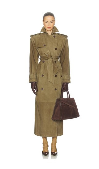 Suede Trench Coat in Khaki Green | Revolve Clothing (Global)