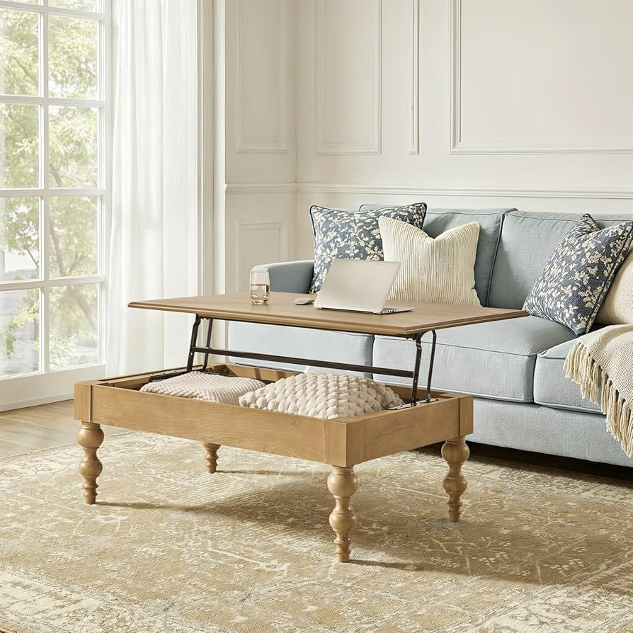 HULALA HOME Coffee Table Lift Top with Storage, Gourd-Shaped Legs, Wood Convertible Table for Liv... | Amazon (US)