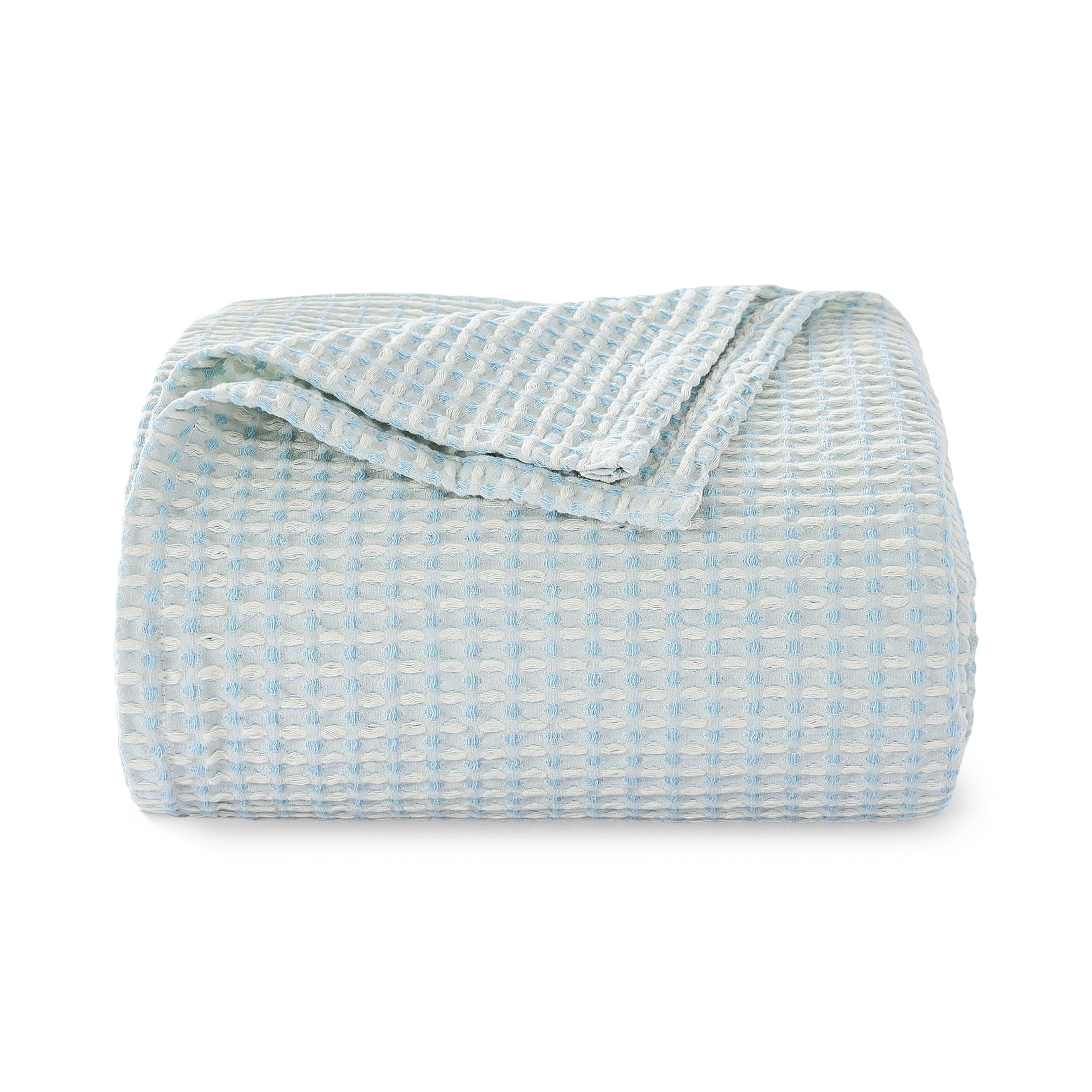 Amazon.com: EGOHOME 100% Cotton Queen Size Blankets for Bed,Soft Jacquard Waffle Weave Blanket,Lightweight and Breathable Unique Dual-Tone Texture Cotton Blanket for All Seasons-Angel Falls Blue,90 x 90 Inches : Home & Kitchen | Amazon (US)