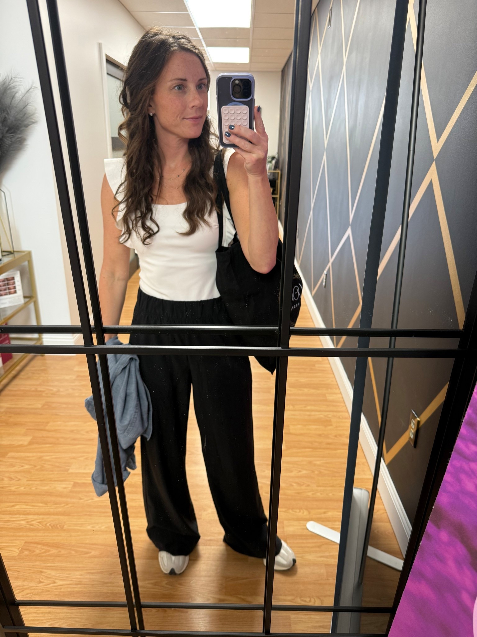 Casual Friday - What I Wore as a Med Spa Office Manager - Chambray button down, Bodysuit, Beyond Yoga pants, New Balance Sneakers 

#LTKWorkwear