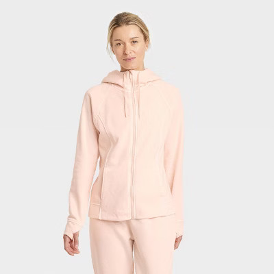 Women's Fleece Full Zip Hooded Sweatshirt - All in Motion™ Blush Peach XS | Target