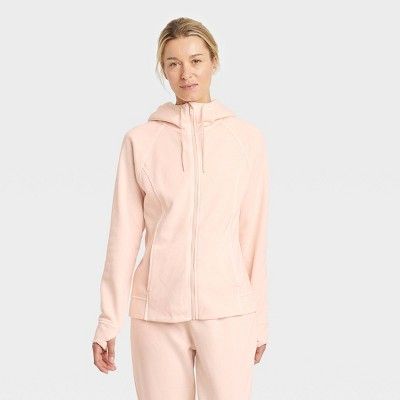 Women&#39;s Fleece Full Zip Hooded Sweatshirt - All in Motion&#8482; Blush Peach XS | Target