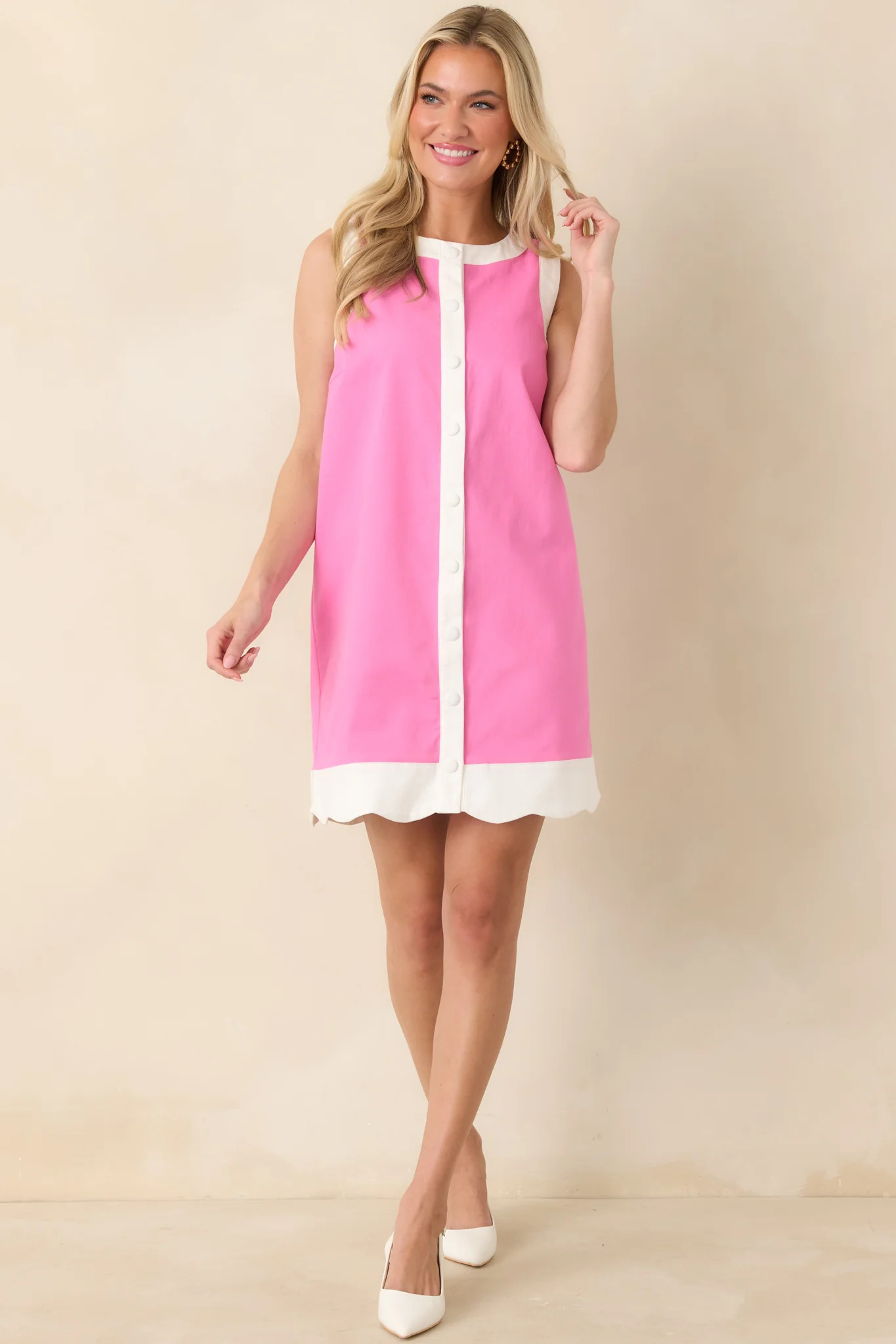 Just Had To Pink Cotton Contrast Trim Sleeveless Mini Dress | Red Dress