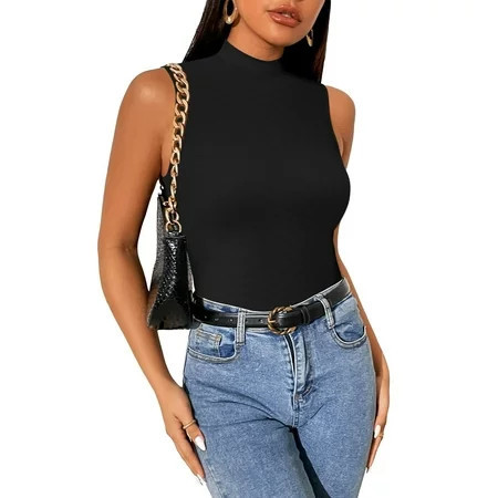 Vafful Mock Neck Tank Tops for Women Sleeveless Turtleneck Women Tank Tops Slim Fit Ribbed Basic Tank Top for Women Sleeveless Tank Tops Slim Fit Stretchy Layer Tee Shirts Black | Walmart (US)