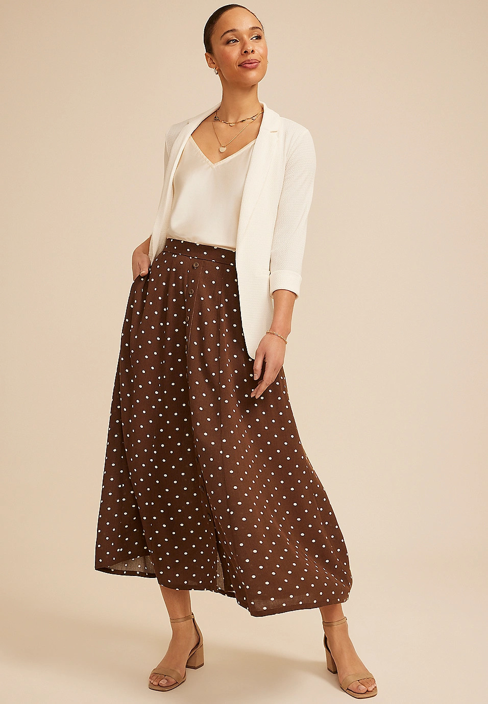 Polka Dot Button Front Maxi Skirt | Maurices