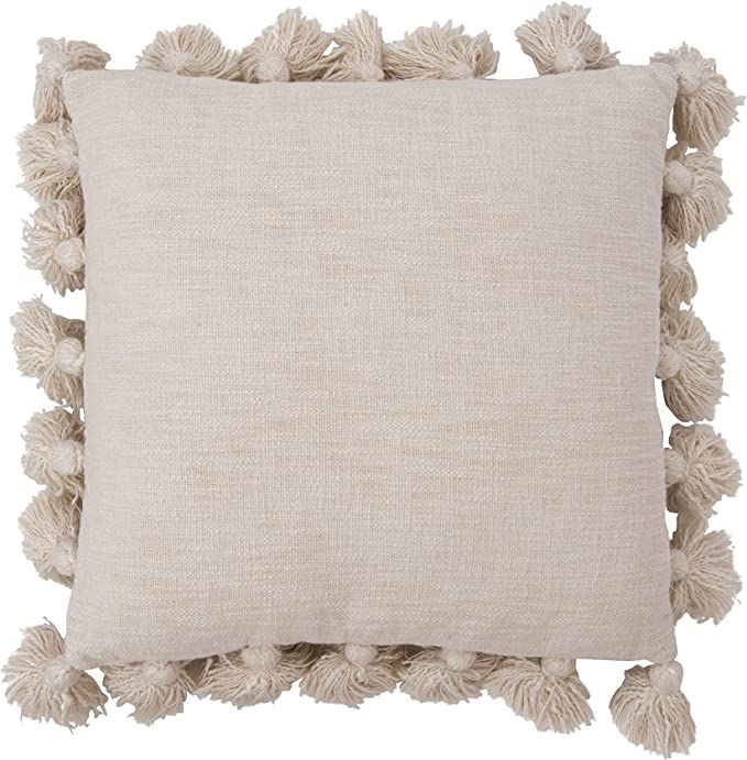 Creative Co-Op Luxurious Cream Square Cotton Pillow with Tassels, 1 Count (Pack of 1) | Amazon (US)