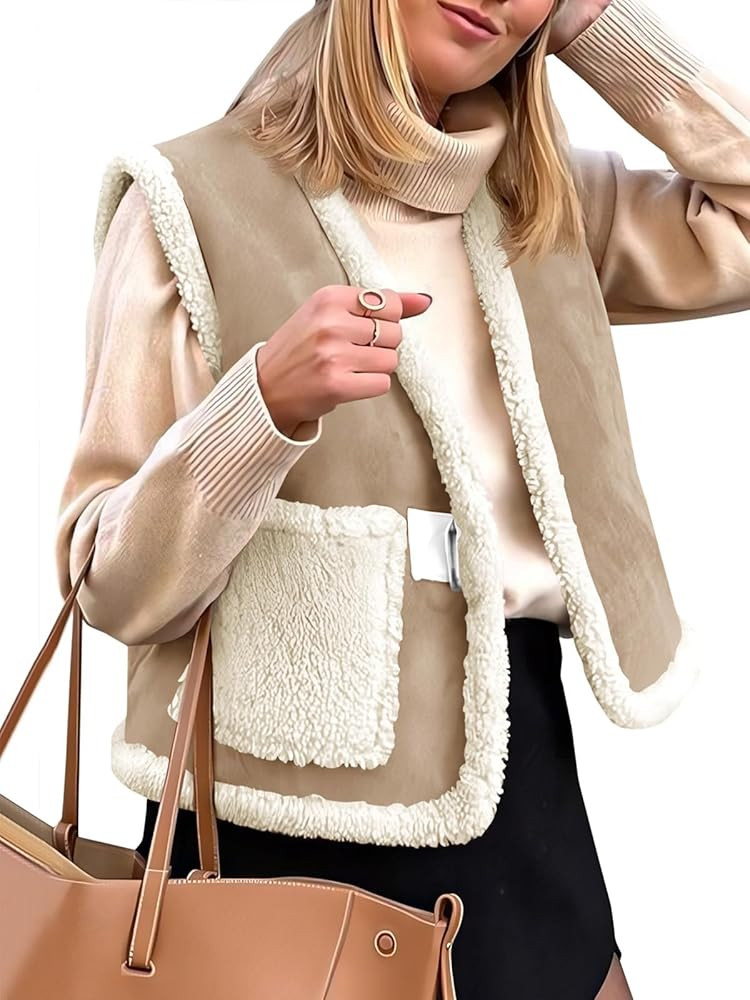 Tankaneo Womens Sherpa Vest Suede Lightweight Warm Sleeveless Fur Faux Fleece Jacket Coat | Amazon (US)